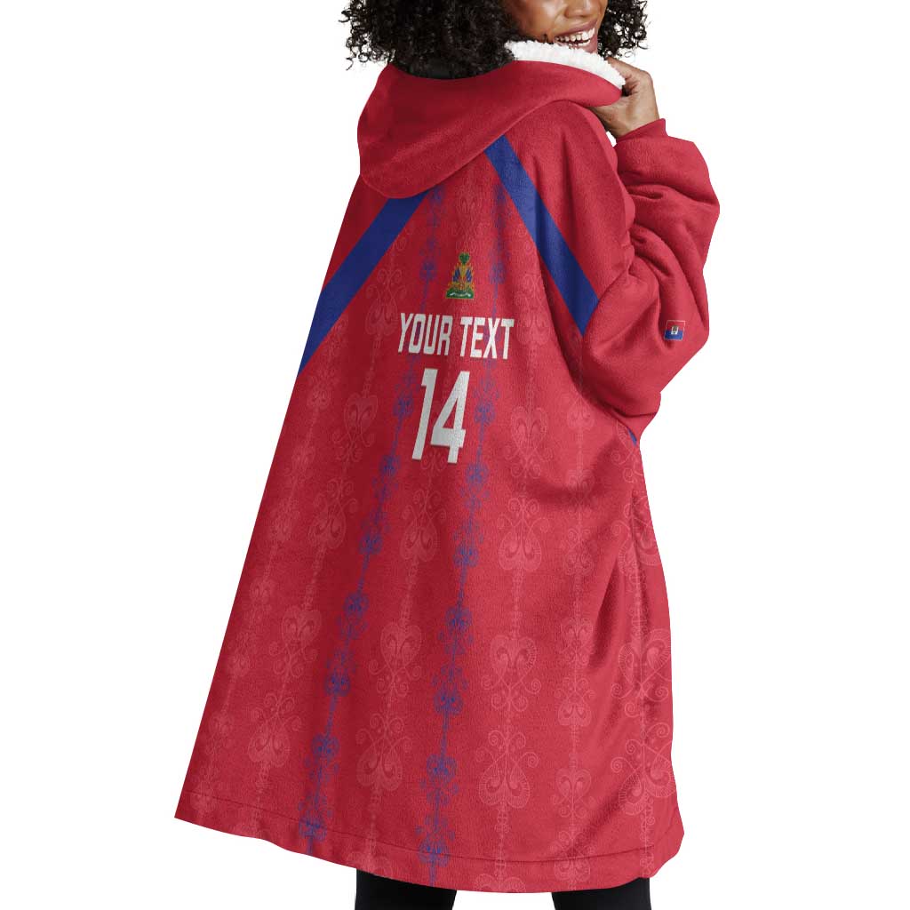 Custom Haiti Football Wearable Blanket Hoodie Les Grenadiers Veve Vodou Red - African Pride