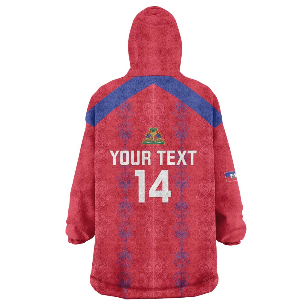 Custom Haiti Football Wearable Blanket Hoodie Les Grenadiers Veve Vodou Red - African Pride