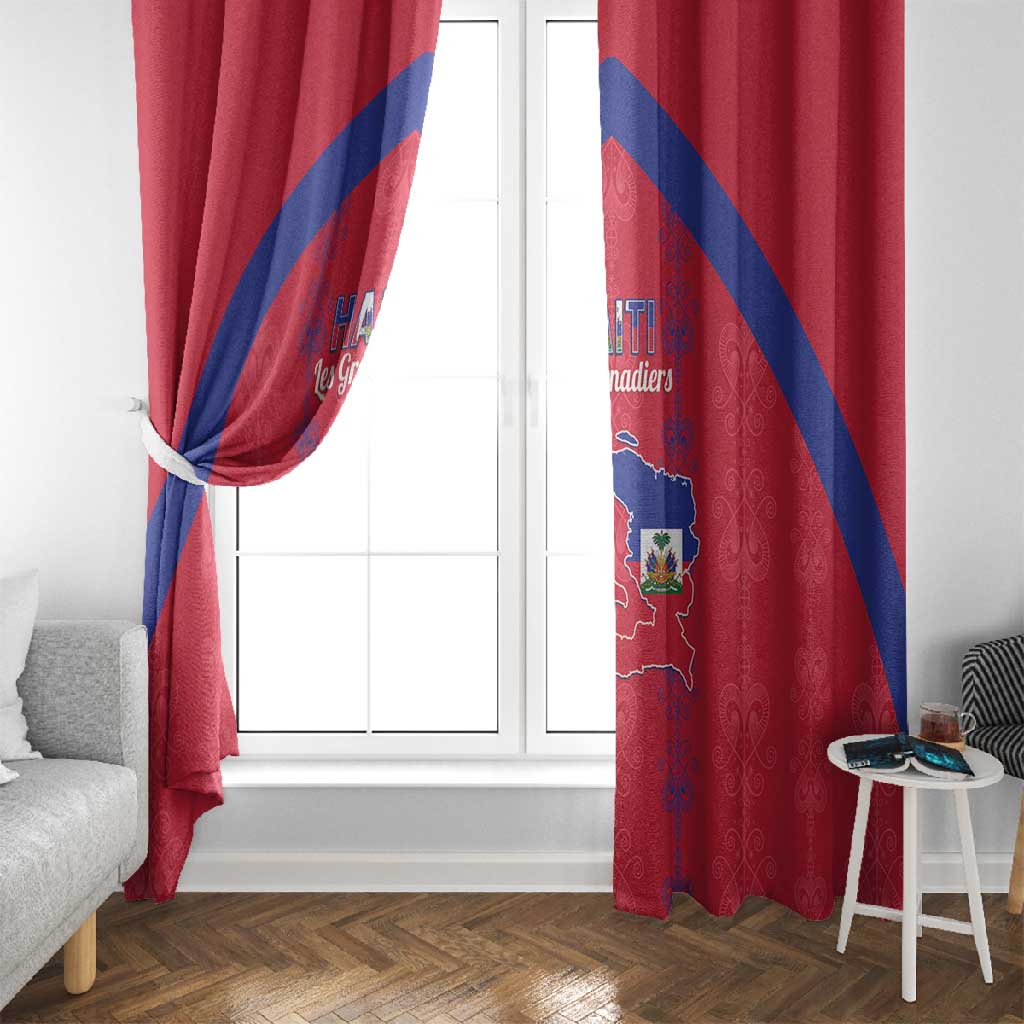 Haiti Football Window Curtain Les Grenadiers Veve Vodou Red - African Pride