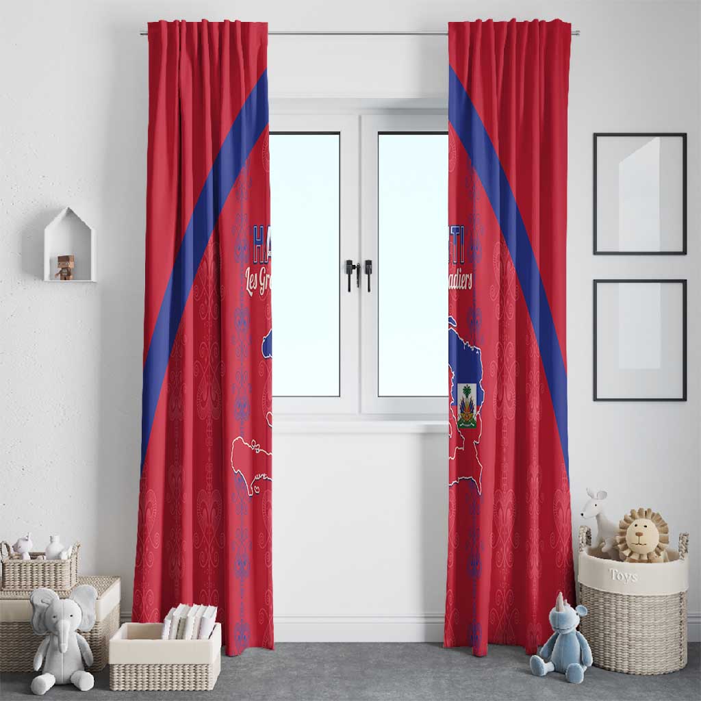 Haiti Football Window Curtain Les Grenadiers Veve Vodou Red - African Pride