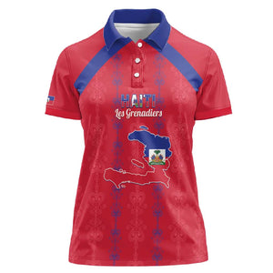 Custom Haiti Football Women Polo Shirt Les Grenadiers Veve Vodou Red - African Pride
