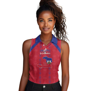 Custom Haiti Football Women Sleeveless Polo Shirt Les Grenadiers Veve Vodou Red - African Pride