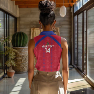 Custom Haiti Football Women Sleeveless Polo Shirt Les Grenadiers Veve Vodou Red - African Pride