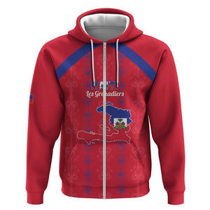 Custom Haiti Football Zip Hoodie Les Grenadiers Veve Vodou Red - African Pride