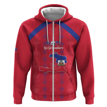 Custom Haiti Football Zip Hoodie Les Grenadiers Veve Vodou Red - African Pride