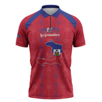 Custom Haiti Football Zipper Polo Shirt Les Grenadiers Veve Vodou Red