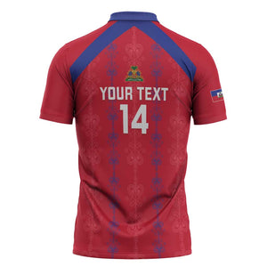 Custom Haiti Football Zipper Polo Shirt Les Grenadiers Veve Vodou Red
