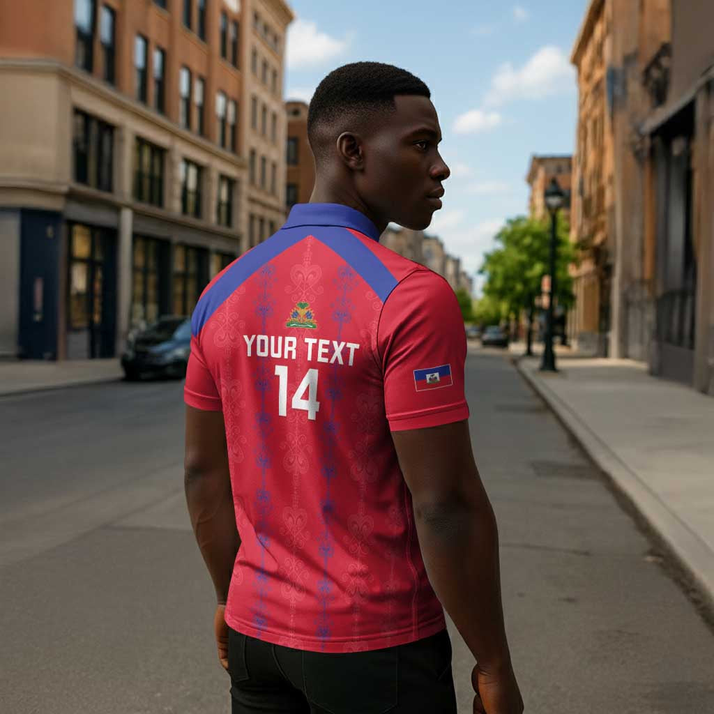Custom Haiti Football Zipper Polo Shirt Les Grenadiers Veve Vodou Red