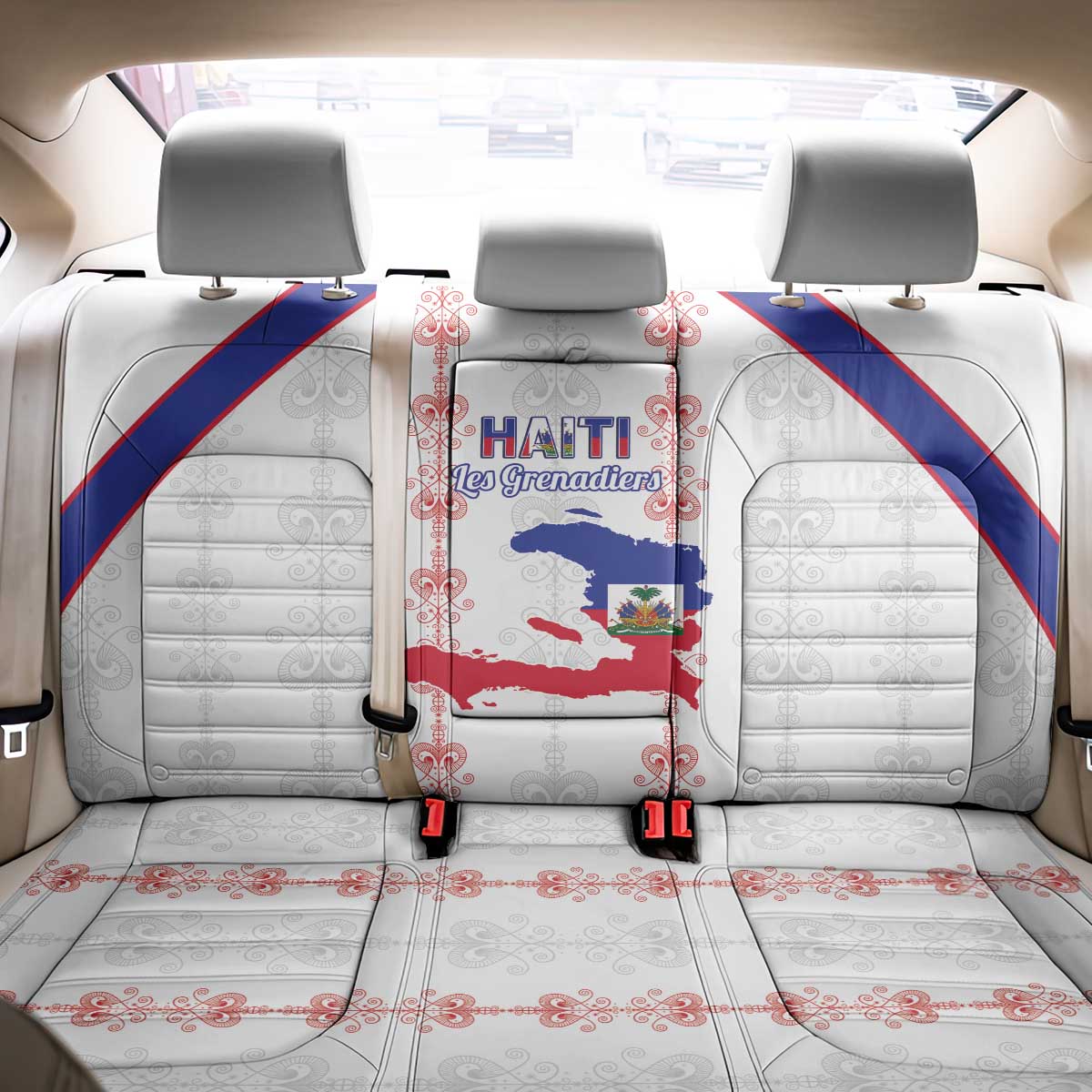 Haiti Football Back Car Seat Cover Les Grenadiers Veve Vodou White - African Pride