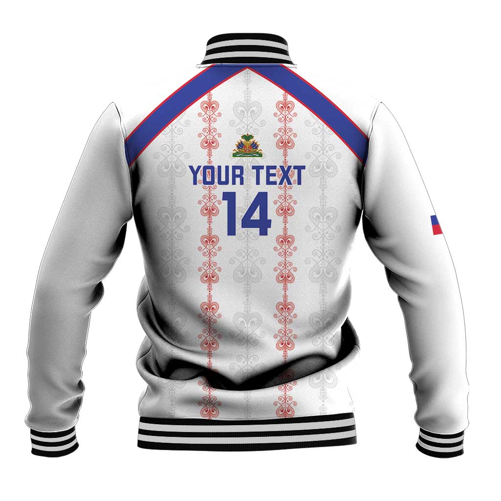 Custom Haiti Football Baseball Jacket Les Grenadiers Veve Vodou White - African Pride