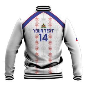 Custom Haiti Football Baseball Jacket Les Grenadiers Veve Vodou White - African Pride