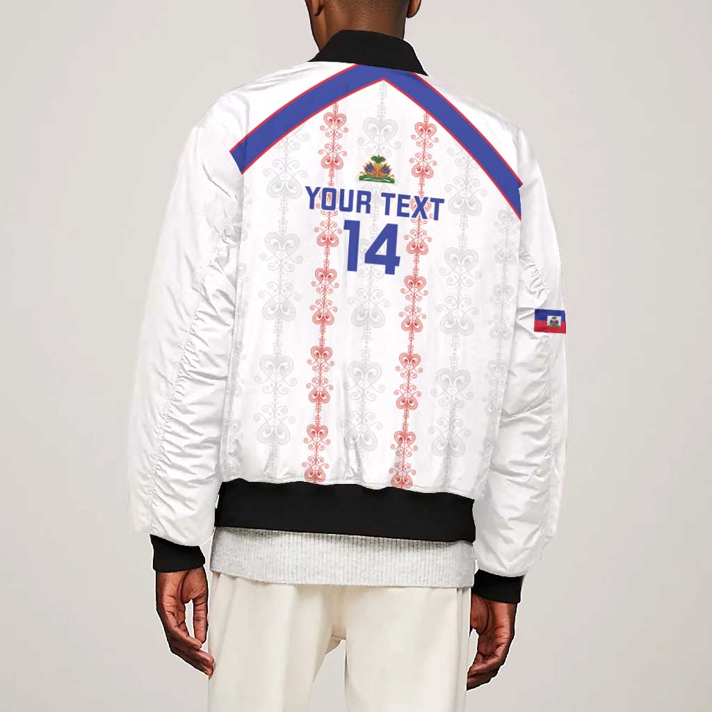 Custom Haiti Football Bomber Jacket Les Grenadiers Veve Vodou White - African Pride