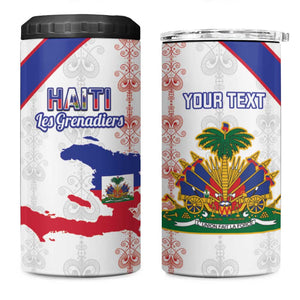Custom Haiti Football 4 in 1 Can Cooler Tumbler Les Grenadiers Veve Vodou White - African Pride