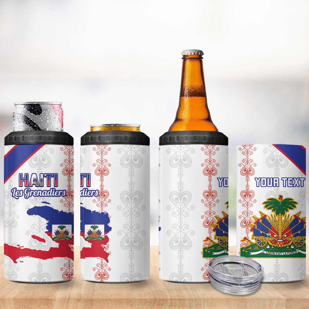 Custom Haiti Football 4 in 1 Can Cooler Tumbler Les Grenadiers Veve Vodou White - African Pride