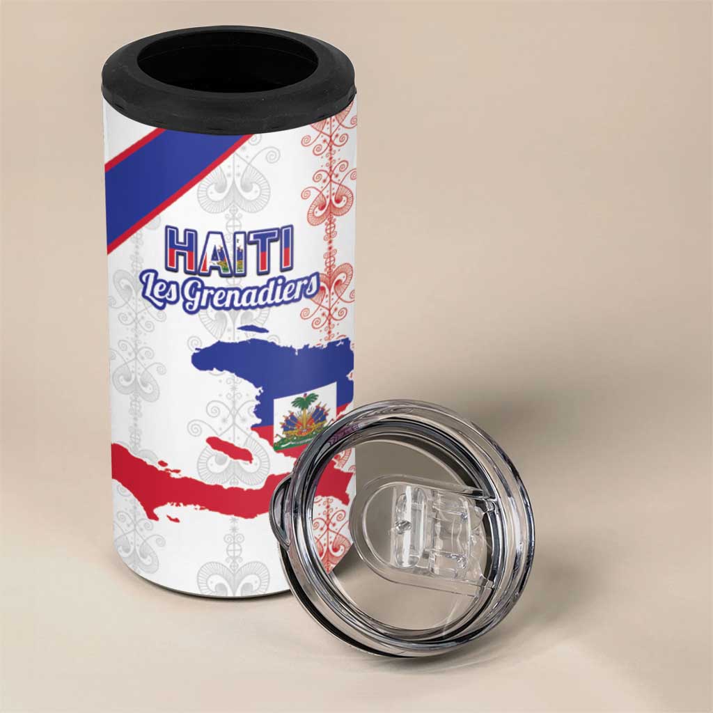 Custom Haiti Football 4 in 1 Can Cooler Tumbler Les Grenadiers Veve Vodou White - African Pride