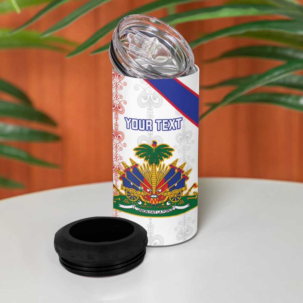 Custom Haiti Football 4 in 1 Can Cooler Tumbler Les Grenadiers Veve Vodou White - African Pride