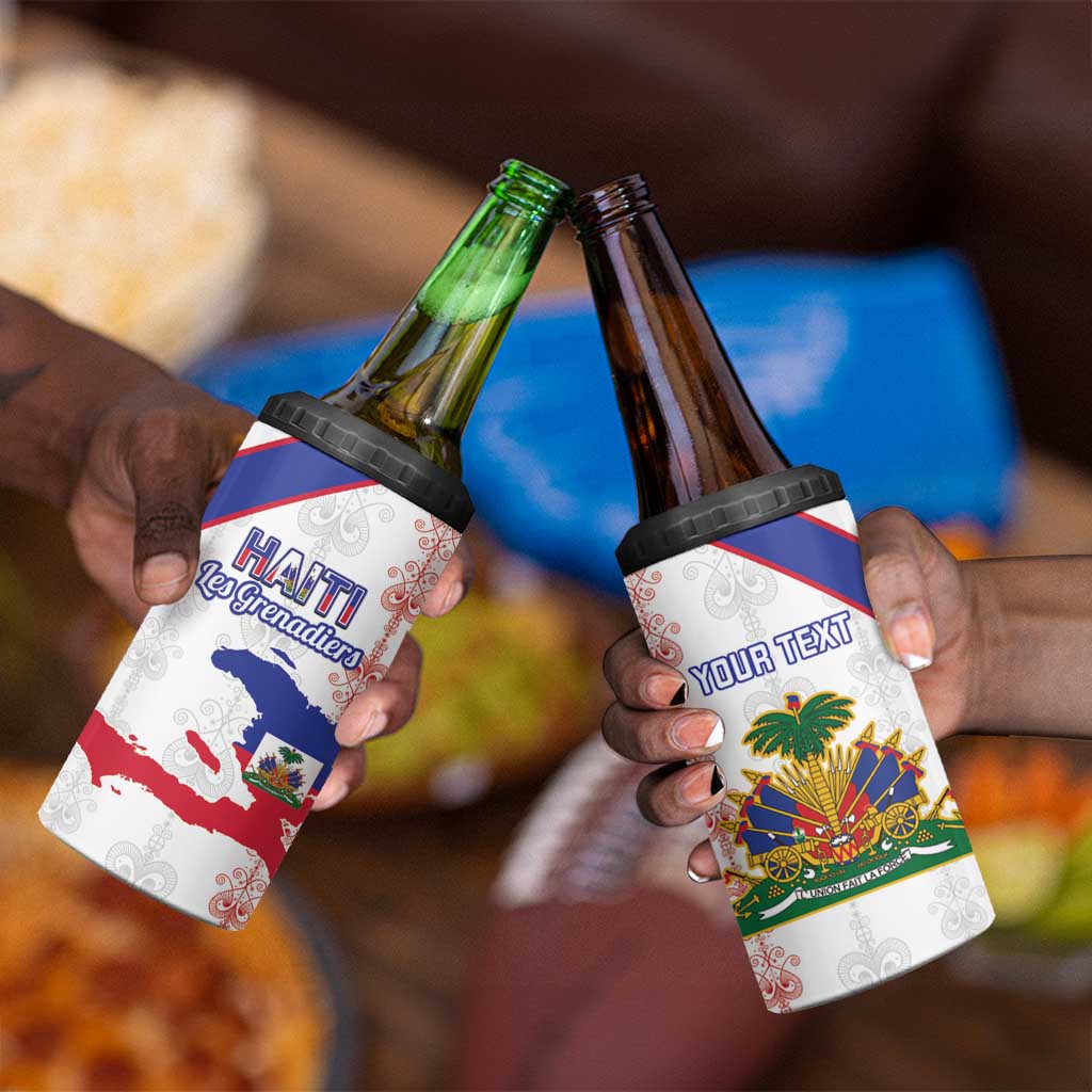 Custom Haiti Football 4 in 1 Can Cooler Tumbler Les Grenadiers Veve Vodou White - African Pride