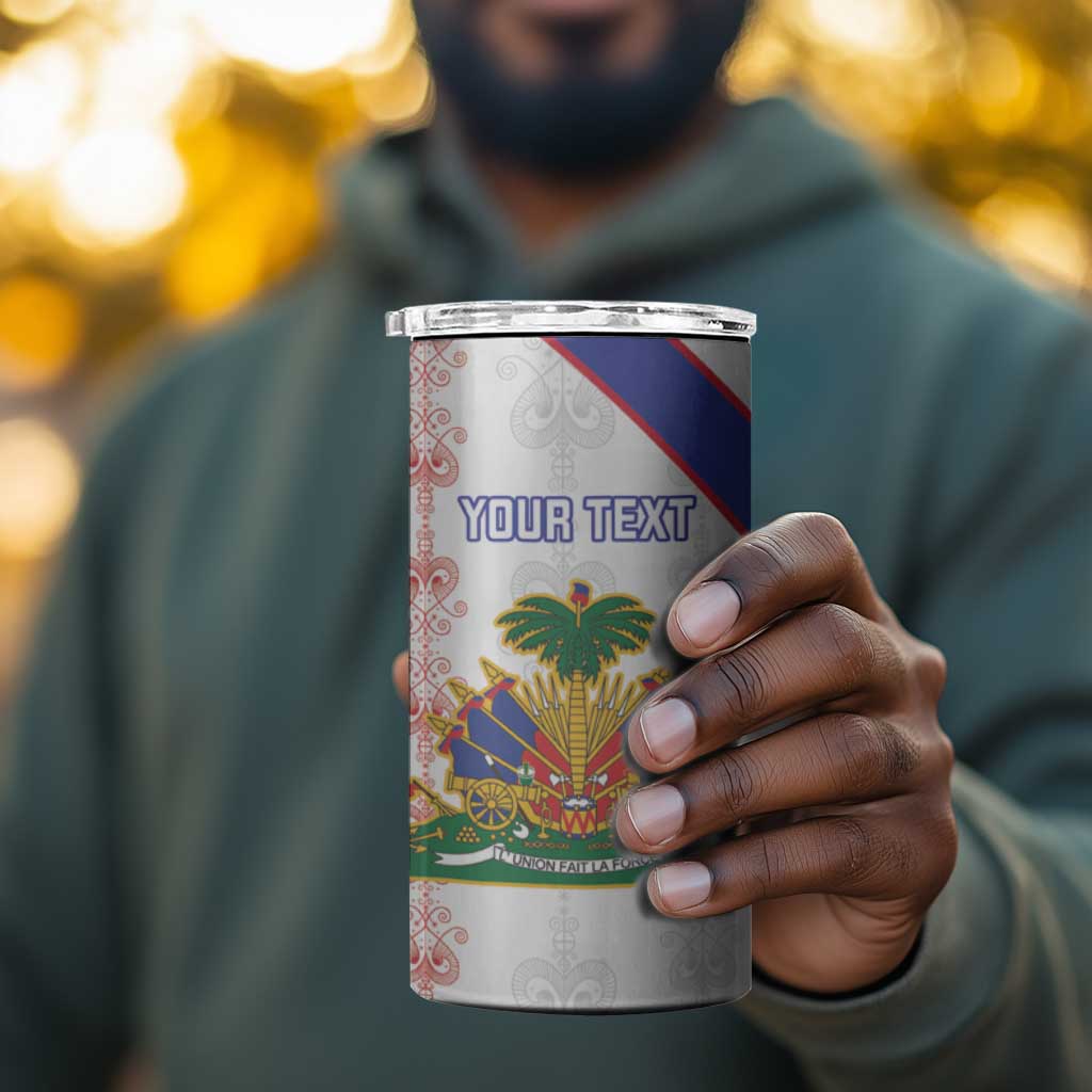 Custom Haiti Football 4 in 1 Can Cooler Tumbler Les Grenadiers Veve Vodou White - African Pride