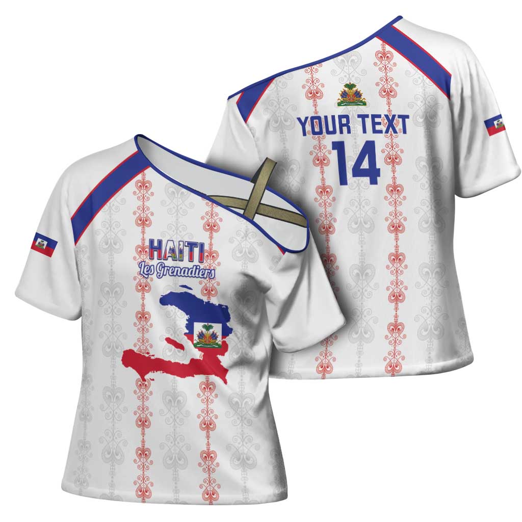 Custom Haiti Football Cross Shoulder Shirt Les Grenadiers Veve Vodou White