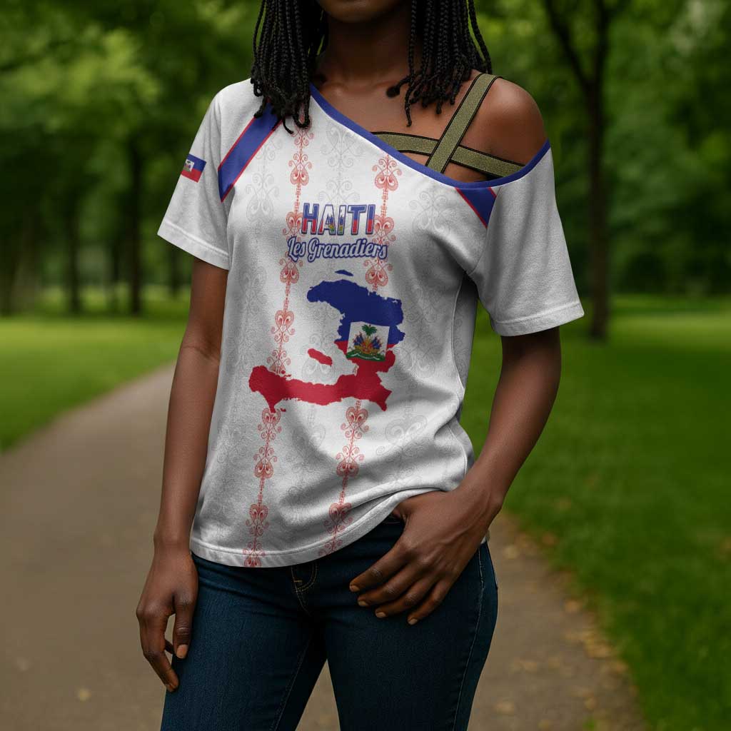 Custom Haiti Football Cross Shoulder Shirt Les Grenadiers Veve Vodou White