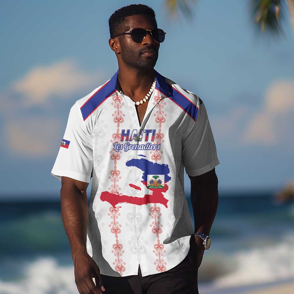 Custom Haiti Football Hawaiian Shirt Les Grenadiers Veve Vodou White - African Pride