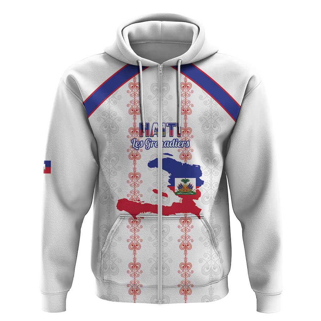 Custom Haiti Football Hoodie Les Grenadiers Veve Vodou White - African Pride