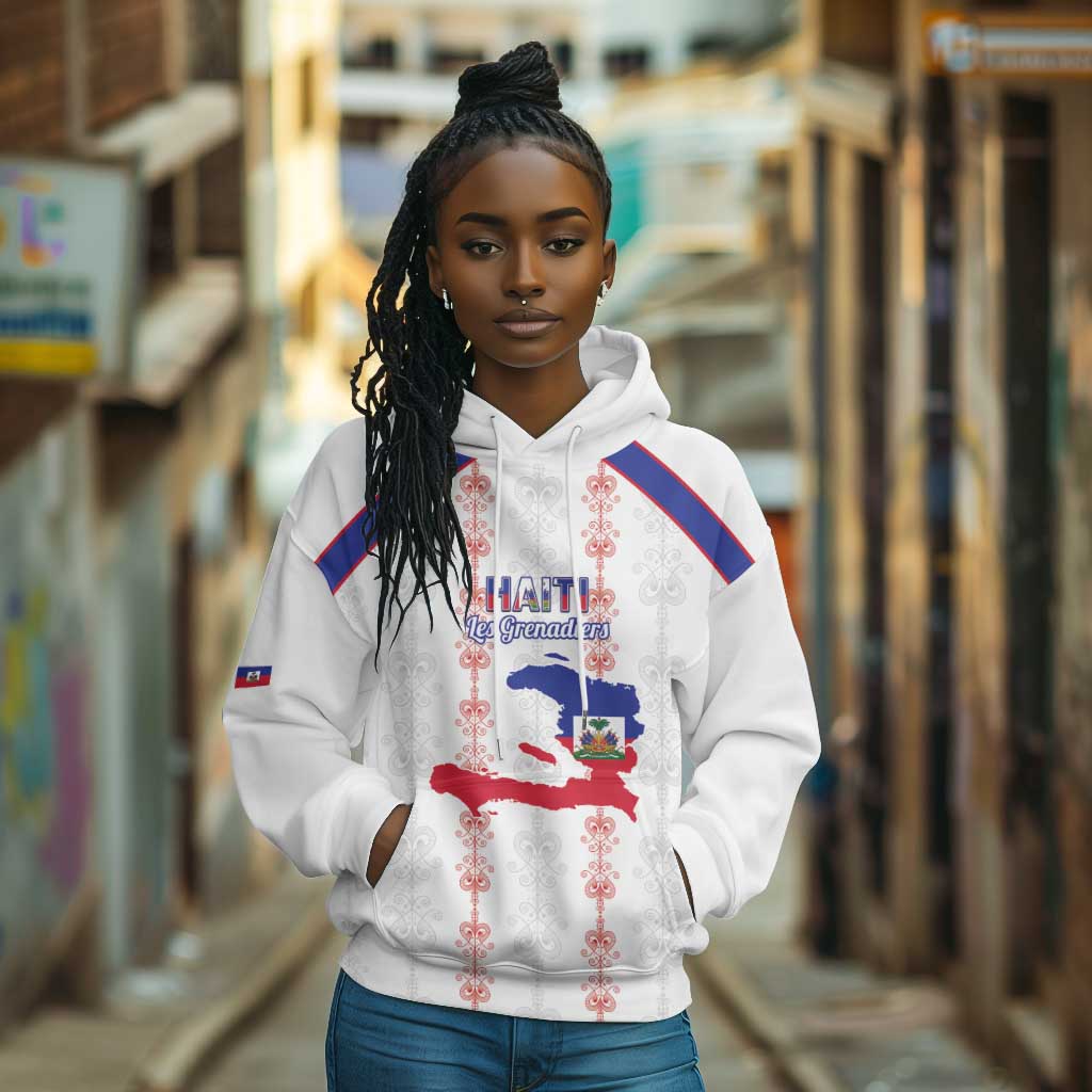 Custom Haiti Football Hoodie Les Grenadiers Veve Vodou White - African Pride