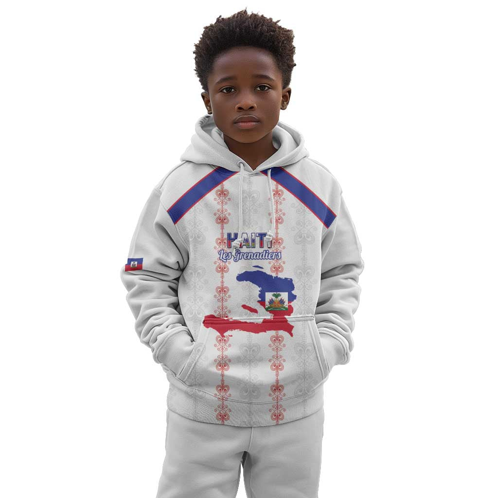 Custom Haiti Football Kid Hoodie Les Grenadiers Veve Vodou White - African Pride