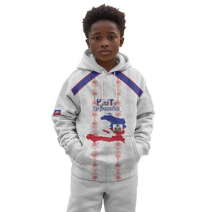 Custom Haiti Football Kid Hoodie Les Grenadiers Veve Vodou White - African Pride