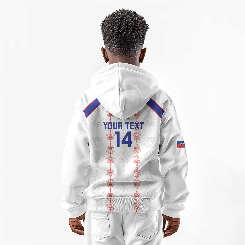 Custom Haiti Football Kid Hoodie Les Grenadiers Veve Vodou White - African Pride