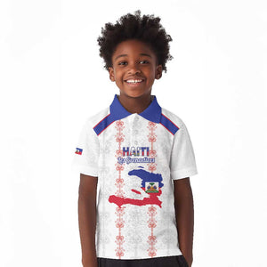 Custom Haiti Football Kid Polo Shirt Les Grenadiers Veve Vodou White - African Pride