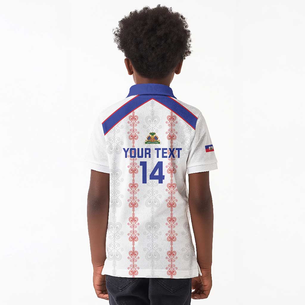 Custom Haiti Football Kid Polo Shirt Les Grenadiers Veve Vodou White - African Pride