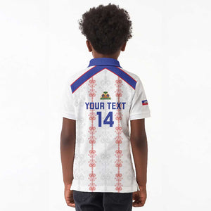 Custom Haiti Football Kid Polo Shirt Les Grenadiers Veve Vodou White - African Pride