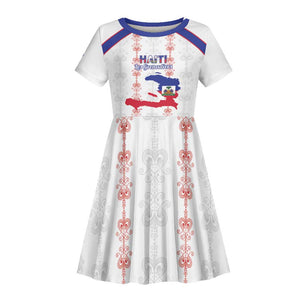 Custom Haiti Football Kid Short Sleeve Dress Les Grenadiers Veve Vodou White - African Pride