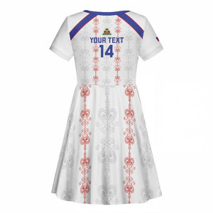 Custom Haiti Football Kid Short Sleeve Dress Les Grenadiers Veve Vodou White - African Pride