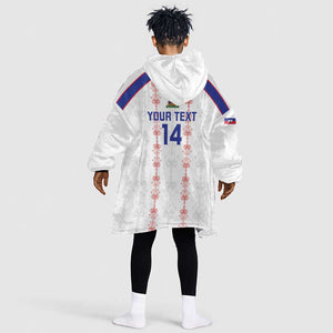 Custom Haiti Football Kid Wearable Blanket Hoodie Les Grenadiers Veve Vodou White - African Pride