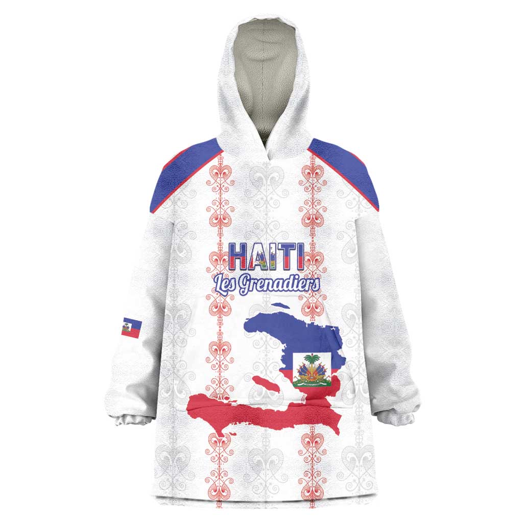 Custom Haiti Football Kid Wearable Blanket Hoodie Les Grenadiers Veve Vodou White - African Pride