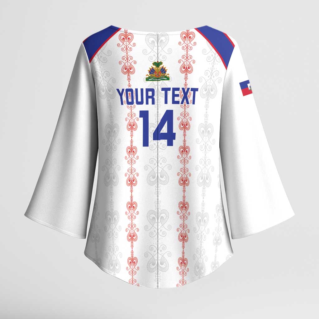 Custom Haiti Football Kimono Sleeve Blouse Les Grenadiers Veve Vodou White