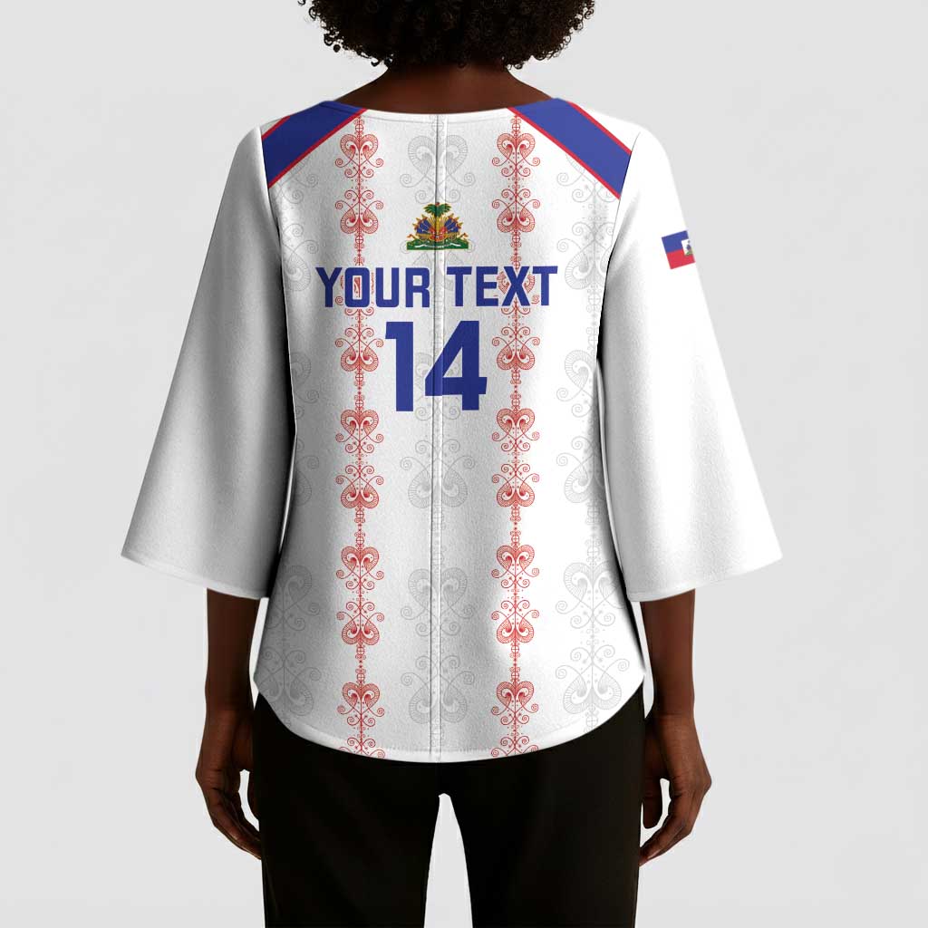 Custom Haiti Football Kimono Sleeve Blouse Les Grenadiers Veve Vodou White