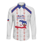 Custom Haiti Football Long Sleeve Button Shirt Les Grenadiers Veve Vodou White - African Pride