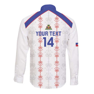 Custom Haiti Football Long Sleeve Button Shirt Les Grenadiers Veve Vodou White - African Pride