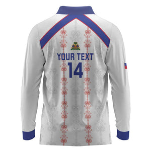Custom Haiti Football Long Sleeve Polo Shirt Les Grenadiers Veve Vodou White - African Pride