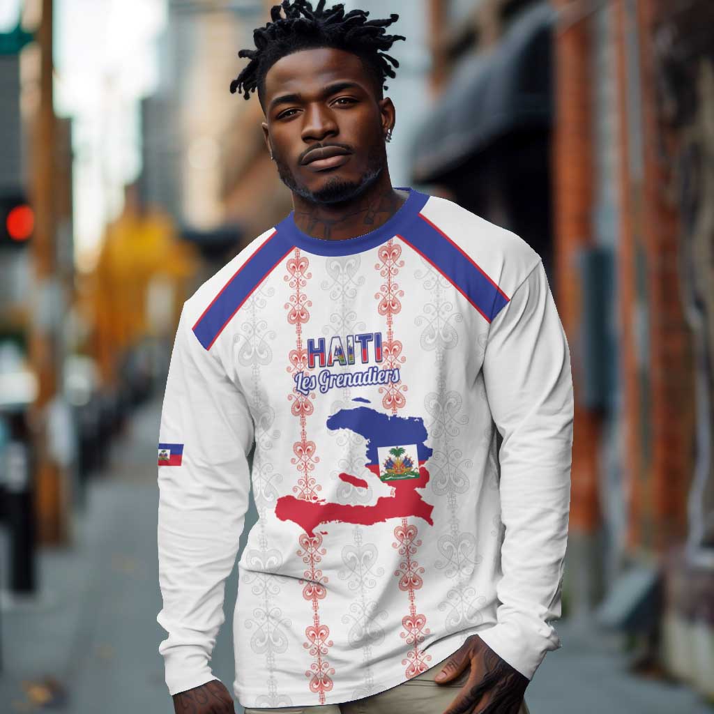 Custom Haiti Football Long Sleeve Shirt Les Grenadiers Veve Vodou White - African Pride