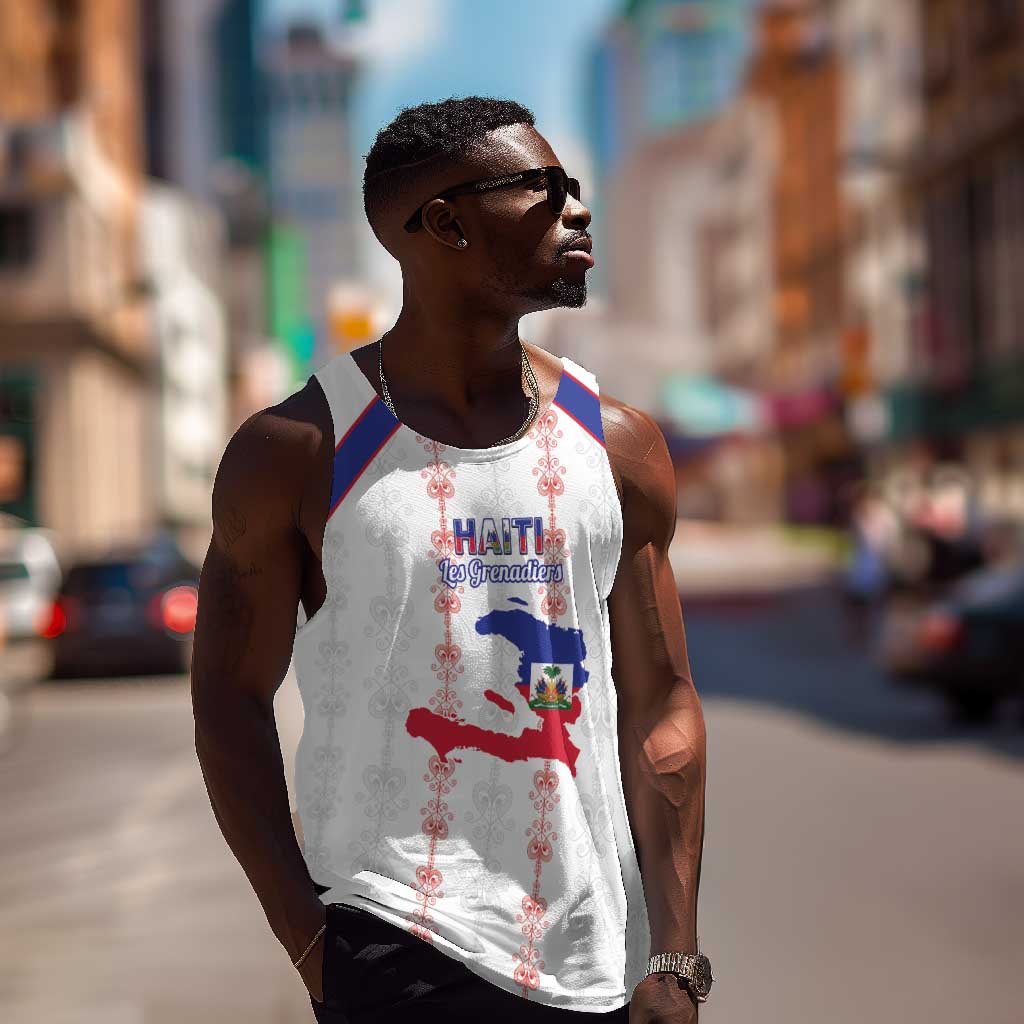 Custom Haiti Football Men Tank Top Les Grenadiers Veve Vodou White - African Pride