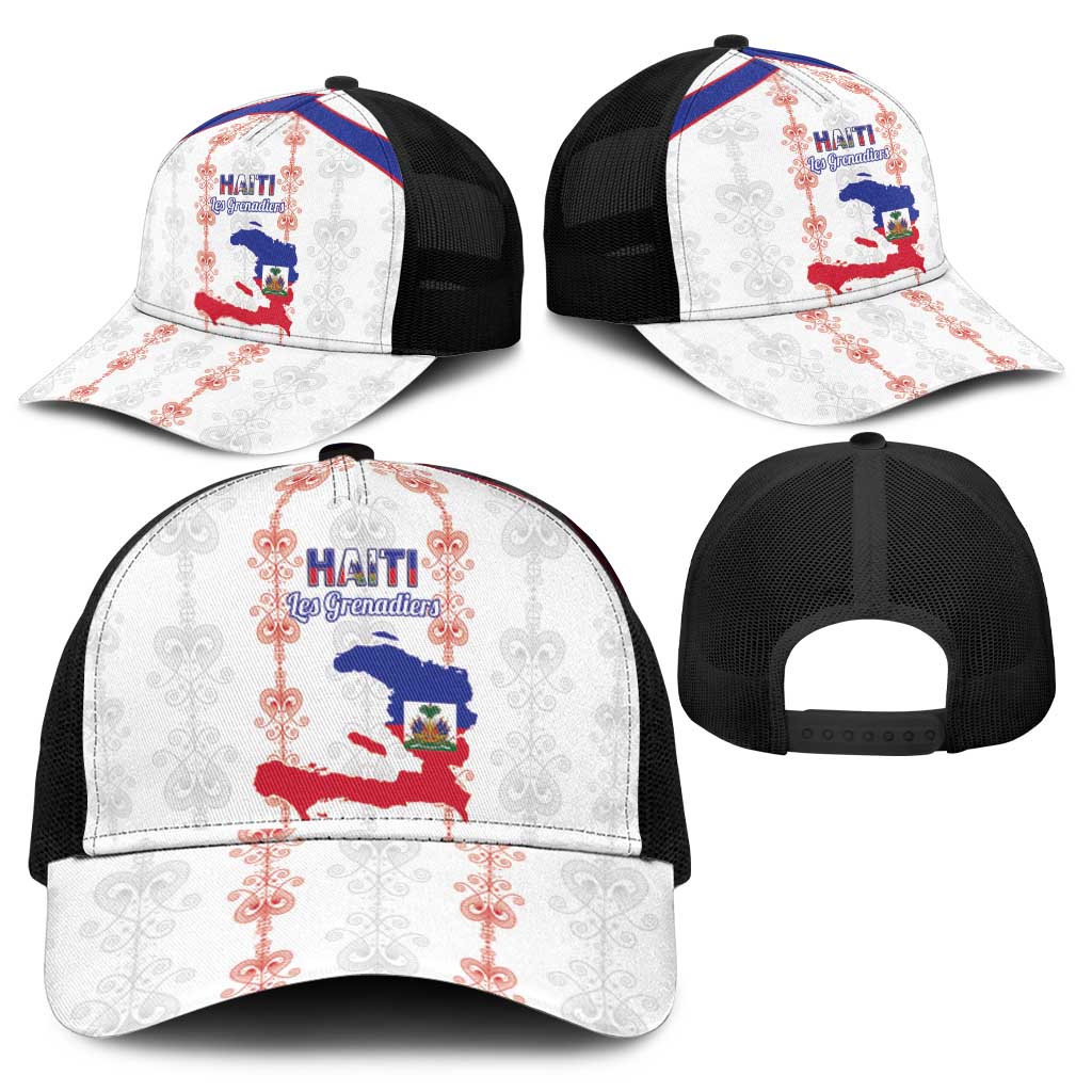Haiti Football Mesh Trucker Cap Les Grenadiers Veve Vodou White - African Pride