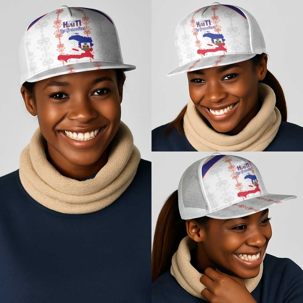 Haiti Football Mesh Trucker Cap Les Grenadiers Veve Vodou White - African Pride