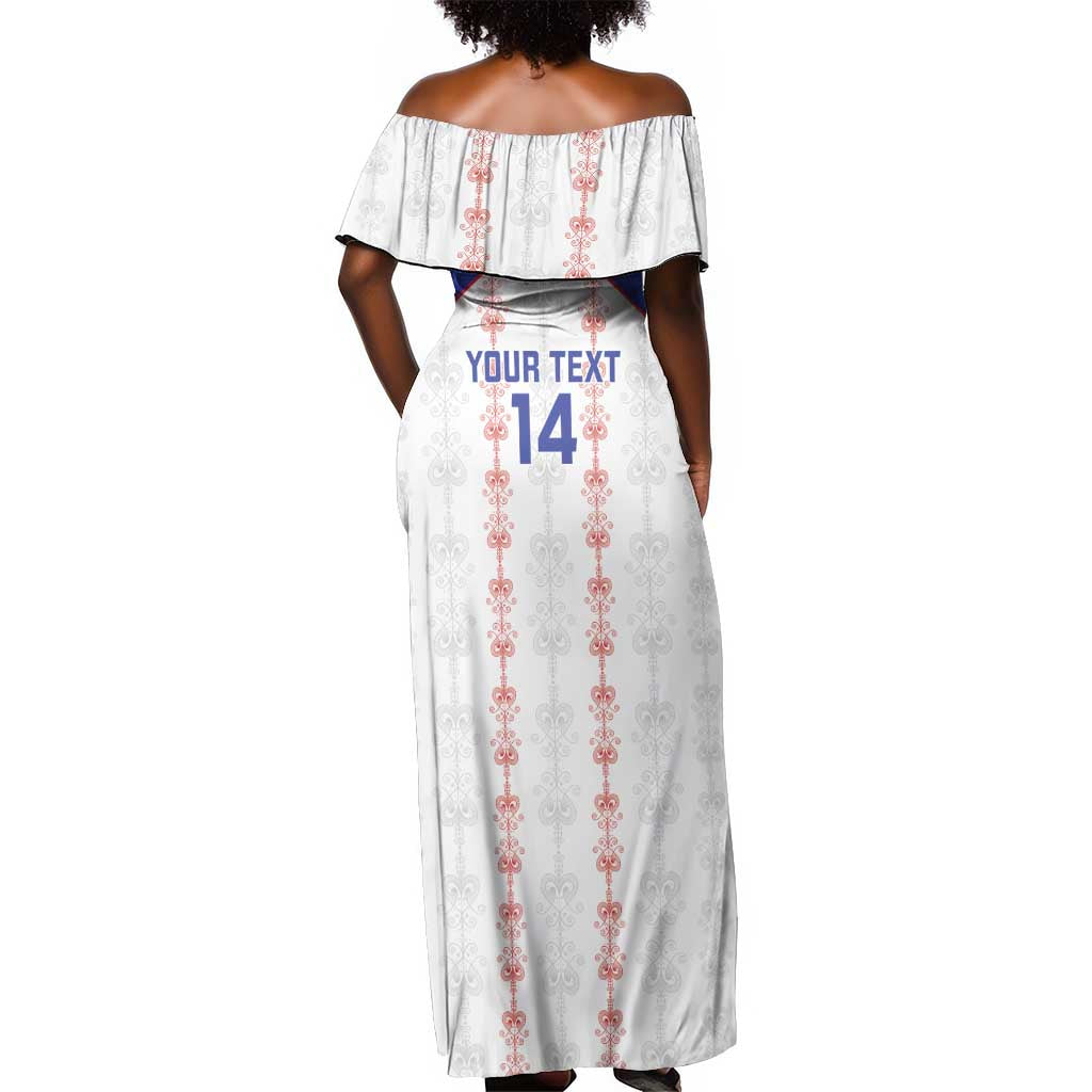 Custom Haiti Football Off Shoulder Maxi Dress Les Grenadiers Veve Vodou White - African Pride