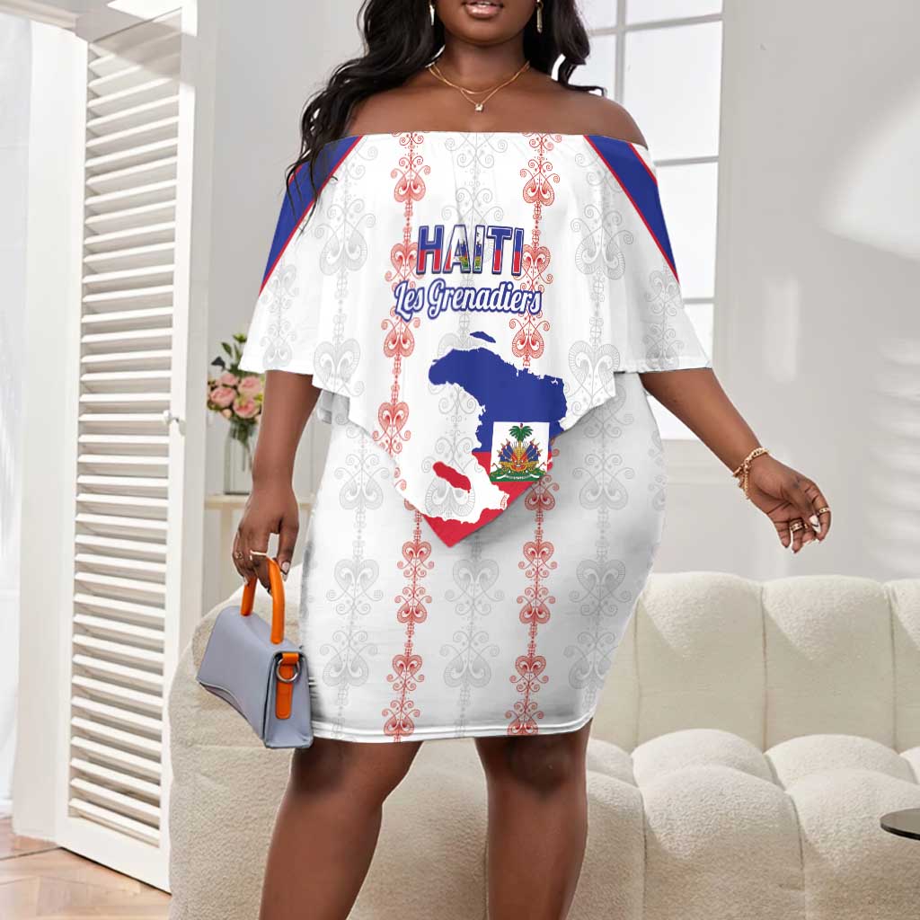 Custom Haiti Football Off Shoulder Short Dress Les Grenadiers Veve Vodou White - African Pride