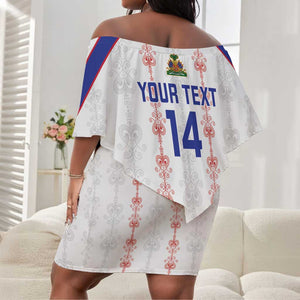 Custom Haiti Football Off Shoulder Short Dress Les Grenadiers Veve Vodou White - African Pride