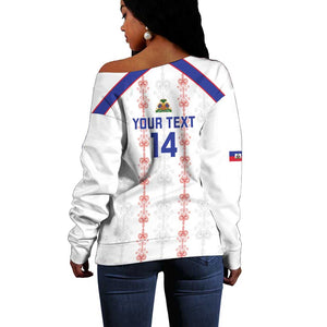 Custom Haiti Football Off Shoulder Sweater Les Grenadiers Veve Vodou White - African Pride